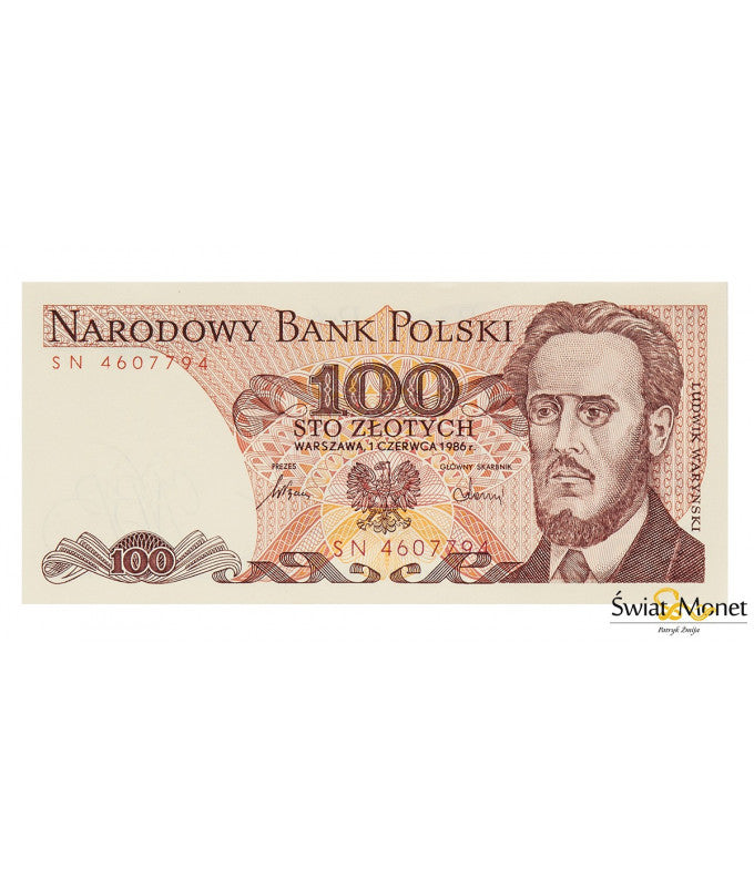 100 zł Ludwik Waryński 1988 seria SN UNC