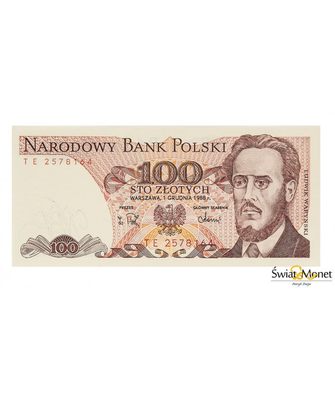 100 zł Ludwik Waryński 1988 seria TE UNC