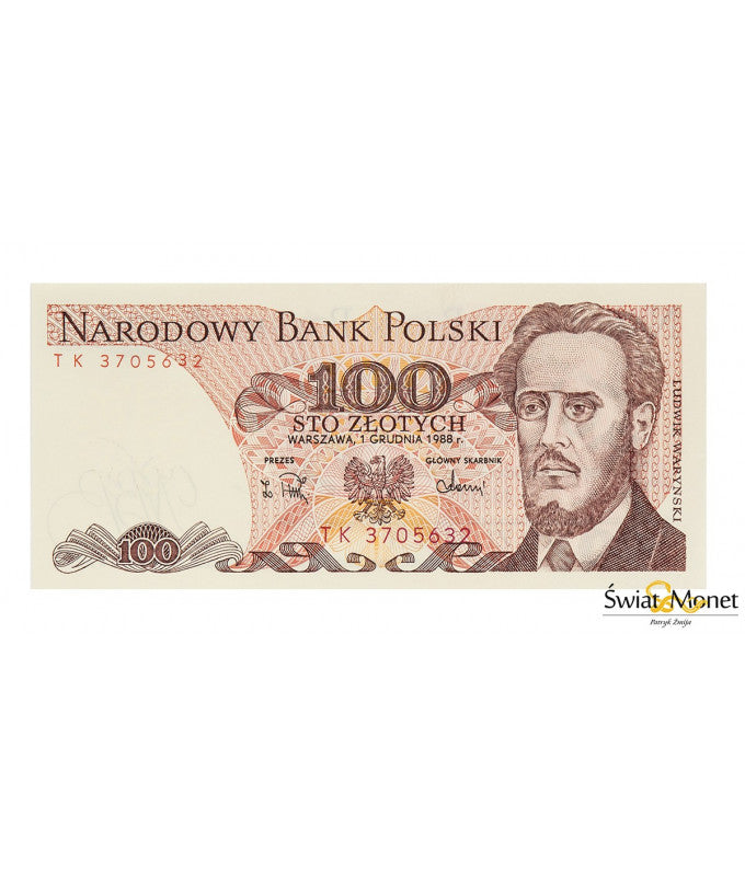 100 zł Ludwik Waryński 1988 seria TK UNC