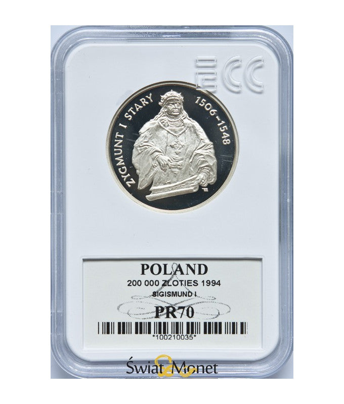 200 000 zł Zygmunt I Stary półpostac 1994 GCN PR70