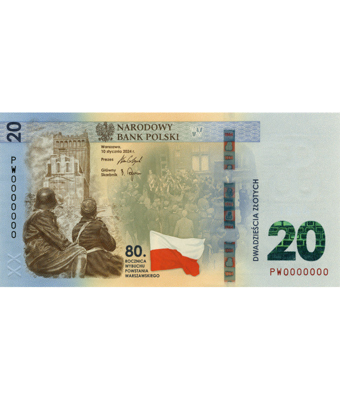 20 zł 80. rocznica Powstania Warszawskiego - 2024 - Banknot kolekcjonerski NBP