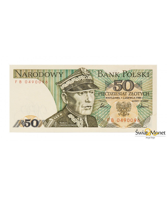 50 zł Karol Świerczewski 1986 seria FB UNC