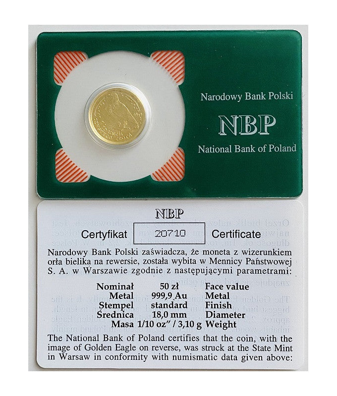 Złota moneta 50 zł Orzeł Bielik 2009