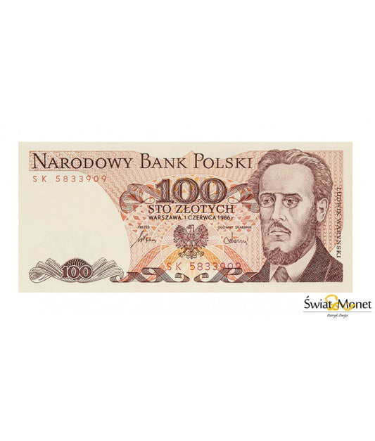100 zł Ludwik Waryński 1988 seria SK UNC