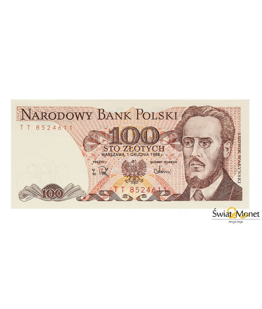 100 zł Ludwik Waryński 1988 seria TT UNC