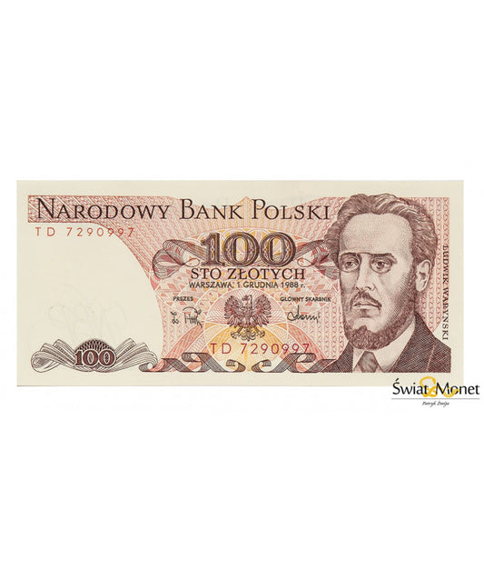 100 zł Ludwik Waryński 1988 seria TD UNC