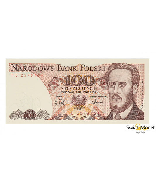 100 zł Ludwik Waryński 1988 seria TE UNC