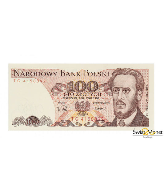 100 zł Ludwik Waryński 1988 seria TG UNC
