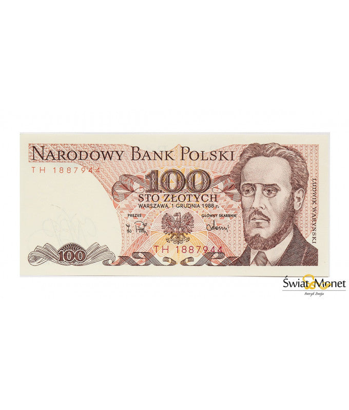 100 zł Ludwik Waryński 1988 seria TH UNC