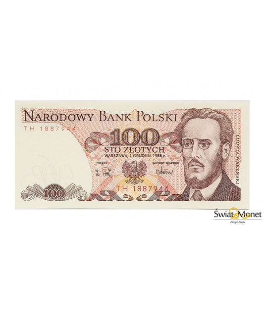 100 zł Ludwik Waryński 1988 seria TH UNC