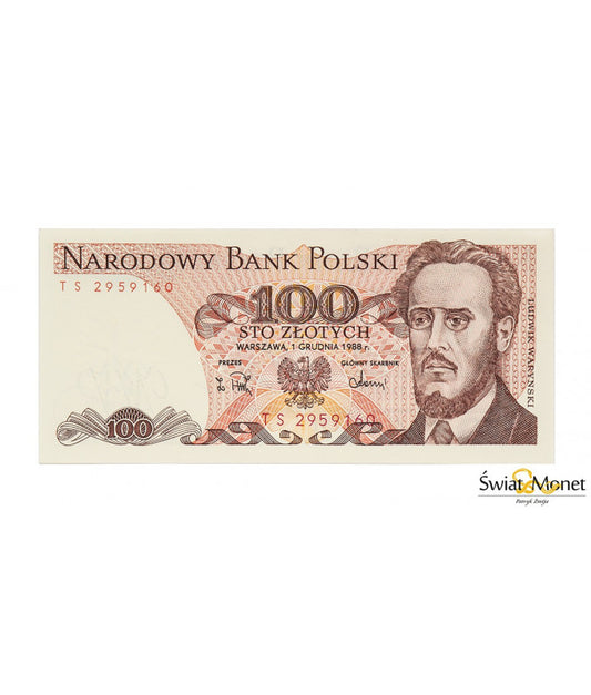 100 zł Ludwik Waryński 1988 seria TS UNC