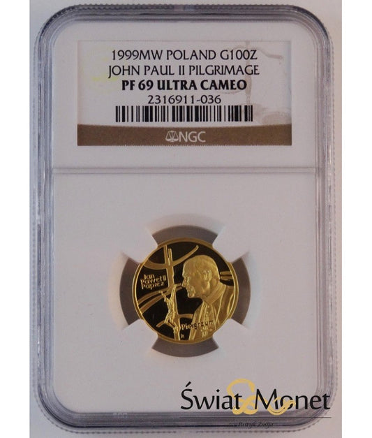 100 zł Papież Pielgrzym 1999 NGC PF69