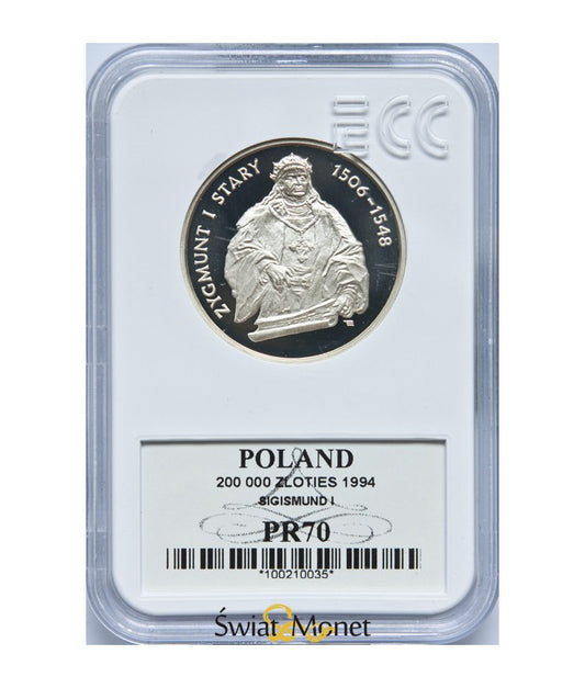 200 000 zł Zygmunt I Stary półpostac 1994 GCN PR70