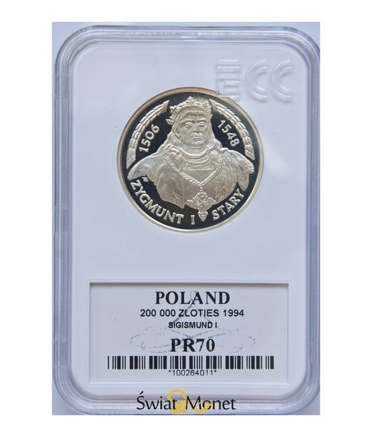 200 000 zł Zygmunt I Stary popiersie 1994 GCN PR70