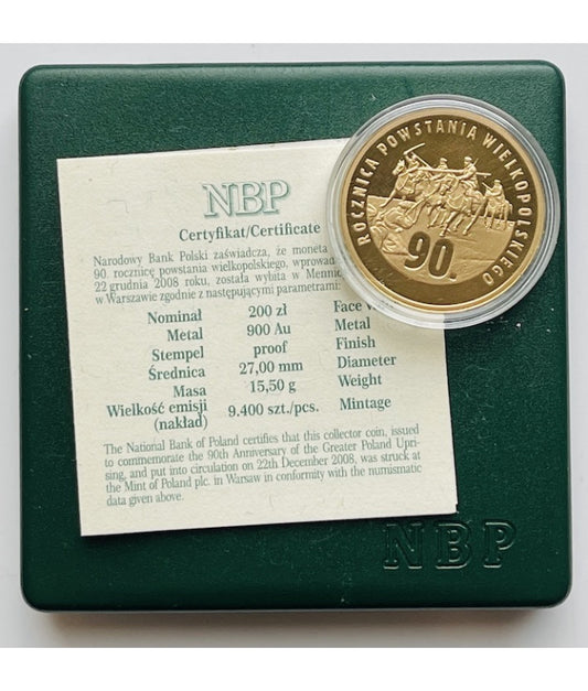 200 zł Powstanie Wielkopolskie 2008 - złota moneta
