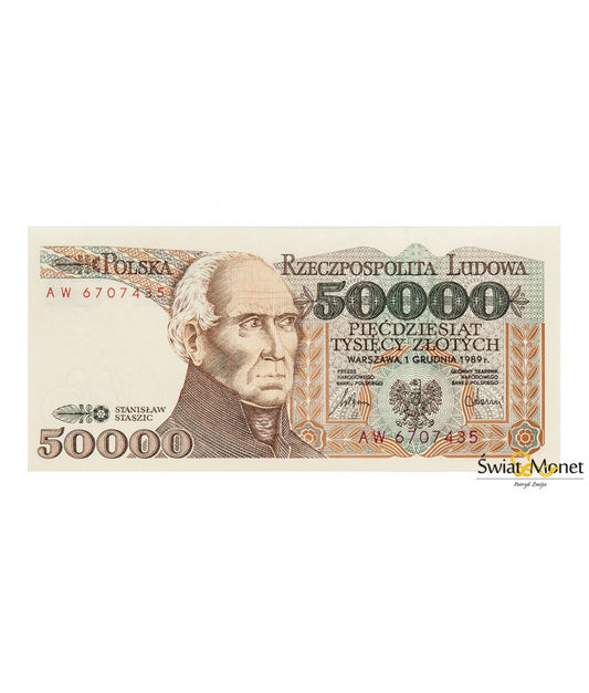 50 000 zł Stanisław Staszic 1989 seria AW UNC