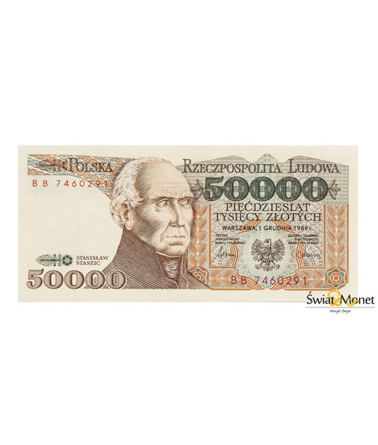 50 000 zł Stanisław Staszic 1989 seria BB UNC