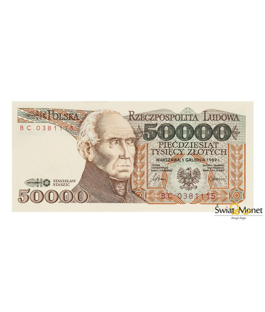 50 000 zł Stanisław Staszic 1989 seria BC UNC