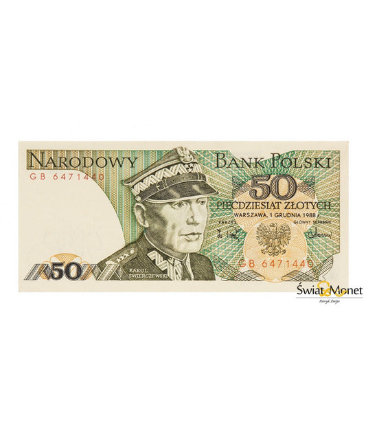 Banknot 50 zł Karol Świerczewski 1988 Seria GB