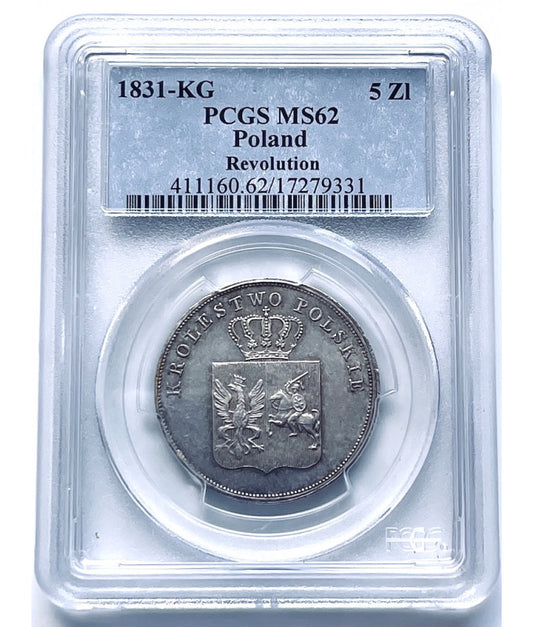 Królestwo Polskie 5 zł 1831 PCGS MS62