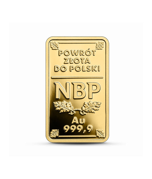 Złota moneta kolekcjonerska sztabka NBP 100 zł Powrót złota do Polski